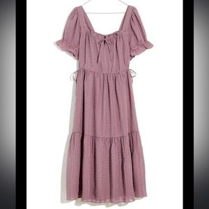 J13 Square-Neck Tiered Midi Dress in Textured Seersucker